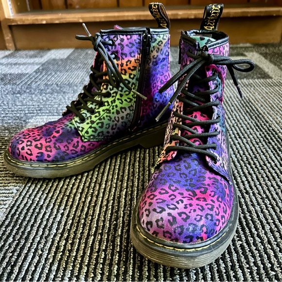 Doc Martens Youth Rainbow Swirl Leopard Print Delaney Lace Up